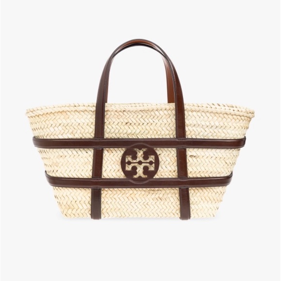 Tory Burch Brown and Tan Small Ella Straw Basket Tote Bag - Picture 2 of 10